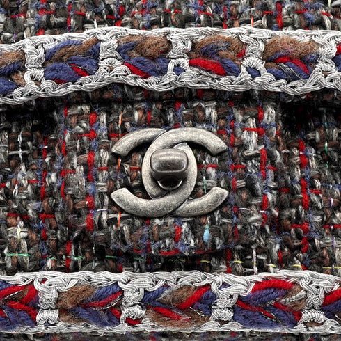 CHANEL MINI MATELASSE CHAIN SHOULDER BAG MULTICOLOR TWEED SILVER HARDWARE 90349390