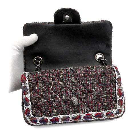 CHANEL MINI MATELASSE CHAIN SHOULDER BAG MULTICOLOR TWEED SILVER HARDWARE 90349390