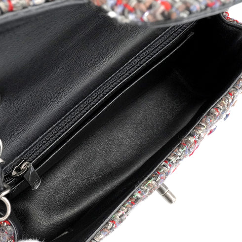 CHANEL MINI MATELASSE CHAIN SHOULDER BAG MULTICOLOR TWEED SILVER HARDWARE 90349390