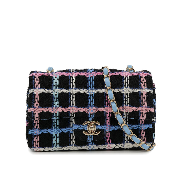 CHANEL MINI MATELASSE CHAIN SHOULDER BAG MULTICOLOR TWEED GOLD HARDWARE 90313579