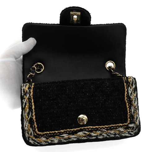 CHANEL MINI MATELASSE CHAIN SHOULDER BAG MULTICOLOR TWEED SILVER HARDWARE 90346981