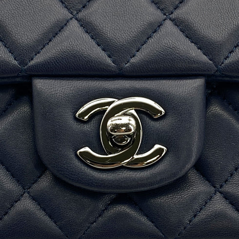 CHANEL MINI MATELASSE CHAIN SHOULDER BAG NAVY LAMB SKIN GUNMETAL HARDWARE 90327402