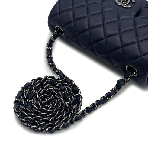 CHANEL MINI MATELASSE CHAIN SHOULDER BAG NAVY LAMB SKIN GUNMETAL HARDWARE 90327402