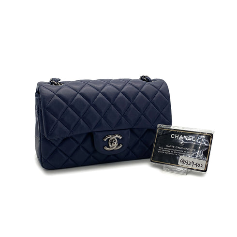 CHANEL MINI MATELASSE CHAIN SHOULDER BAG NAVY LAMB SKIN GUNMETAL HARDWARE 90327402