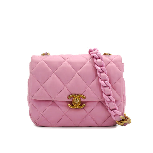 CHANEL MATELASSE CHAIN SHOULDER BAG PINK LAMB SKIN GOLD HARDWARE 90334166