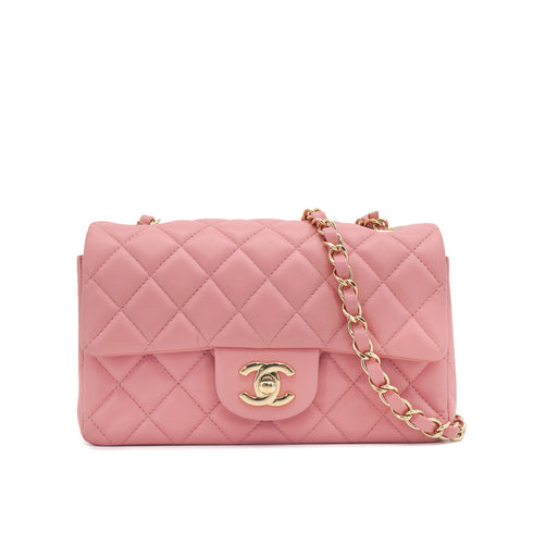 CHANEL MINI MATELASSE CHAIN SHOULDER BAG PINK LAMB SKIN GOLD HARDWARE 90331399