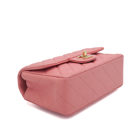 CHANEL MINI MATELASSE CHAIN SHOULDER BAG PINK LAMB SKIN GOLD HARDWARE 90331399