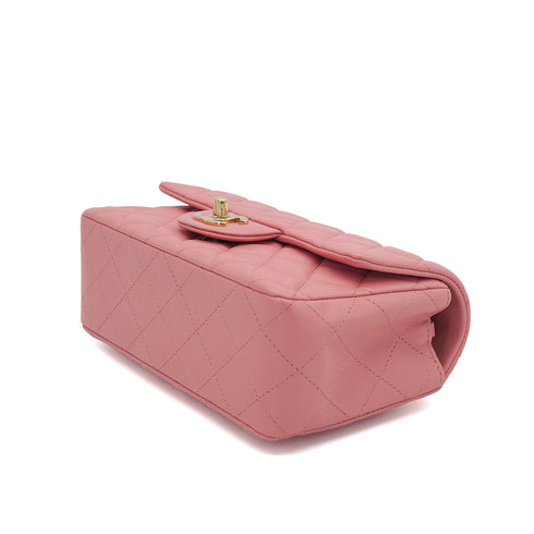CHANEL MINI MATELASSE CHAIN SHOULDER BAG PINK LAMB SKIN GOLD HARDWARE 90331399