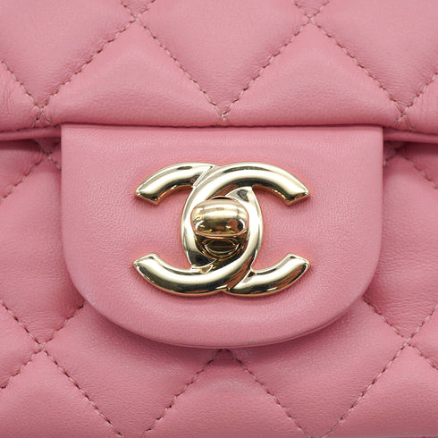 CHANEL MINI MATELASSE CHAIN SHOULDER BAG PINK LAMB SKIN GOLD HARDWARE 90331399