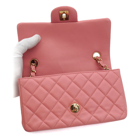 CHANEL MINI MATELASSE CHAIN SHOULDER BAG PINK LAMB SKIN GOLD HARDWARE 90331399