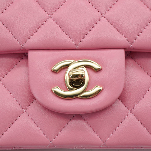 CHANEL MINI MATELASSE CHAIN SHOULDER BAG PINK LAMB SKIN GOLD HARDWARE 90341450