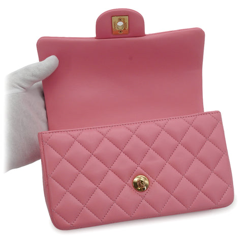 CHANEL MINI MATELASSE CHAIN SHOULDER BAG PINK LAMB SKIN GOLD HARDWARE 90341450