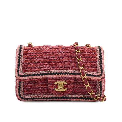 CHANEL MINI MATELASSE CHAIN SHOULDER BAG PINK TWEED GOLD HARDWARE 90334158