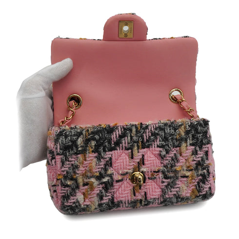 CHANEL MINI MATELASSE CHAIN SHOULDER BAG PINK TWEED GOLD HARDWARE 90344452