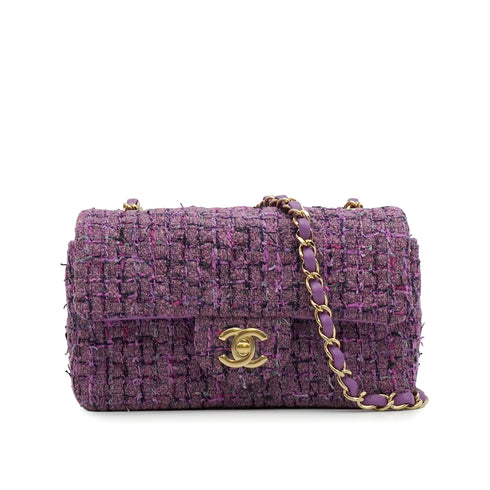 CHANEL MINI MATELASSE CHAIN SHOULDER BAG PURPLE MULTICOLOR TWEED GOLD HARDWARE 90347831