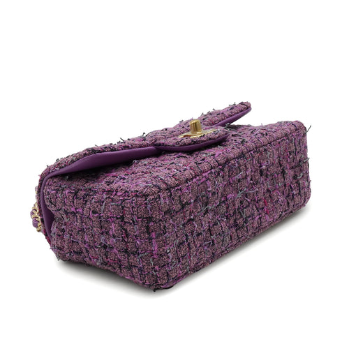 CHANEL MINI MATELASSE CHAIN SHOULDER BAG PURPLE MULTICOLOR TWEED GOLD HARDWARE 90347831