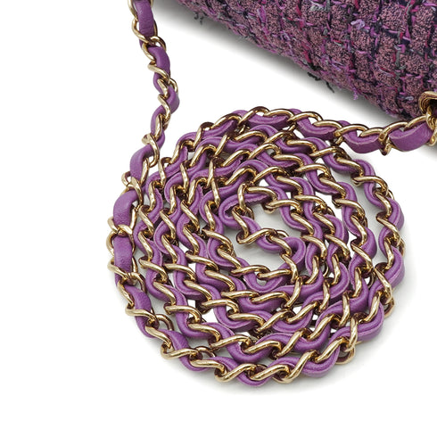 CHANEL MINI MATELASSE CHAIN SHOULDER BAG PURPLE MULTICOLOR TWEED GOLD HARDWARE 90347831