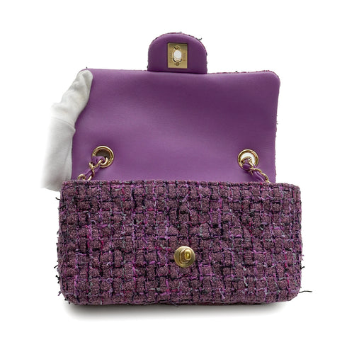 CHANEL MINI MATELASSE CHAIN SHOULDER BAG PURPLE MULTICOLOR TWEED GOLD HARDWARE 90347831