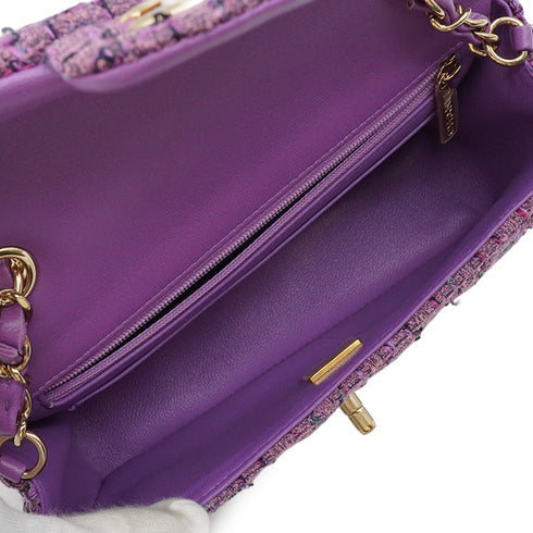 CHANEL MINI MATELASSE CHAIN SHOULDER BAG PURPLE MULTICOLOR TWEED GOLD HARDWARE 90347831