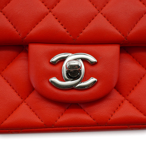 CHANEL MINI SQUARE 17 CHAIN SHOULDER BAG RED LAMB SKIN SILVER HARDWARE 90333761