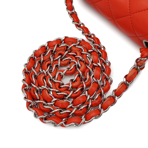 CHANEL MINI SQUARE 17 CHAIN SHOULDER BAG RED LAMB SKIN SILVER HARDWARE 90333761