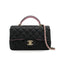CHANEL MINI MATELASSE CHAIN SHOULDER HAND BAG BLACK PINK LAMB SKIN SILVER HARDWARE 90343621