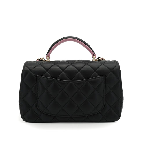 CHANEL MINI MATELASSE CHAIN SHOULDER HAND BAG BLACK PINK LAMB SKIN SILVER HARDWARE 90343621