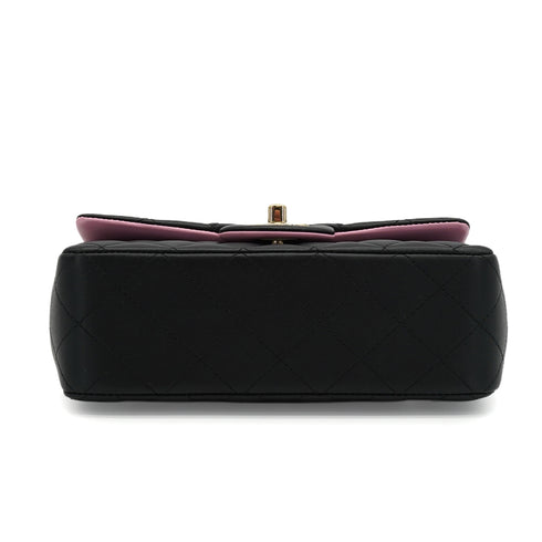 CHANEL MINI MATELASSE CHAIN SHOULDER HAND BAG BLACK PINK LAMB SKIN SILVER HARDWARE 90343621