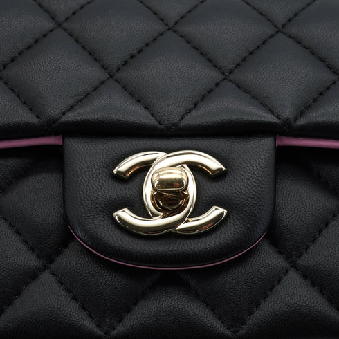 CHANEL MINI MATELASSE CHAIN SHOULDER HAND BAG BLACK PINK LAMB SKIN SILVER HARDWARE 90343621