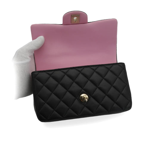 CHANEL MINI MATELASSE CHAIN SHOULDER HAND BAG BLACK PINK LAMB SKIN SILVER HARDWARE 90343621