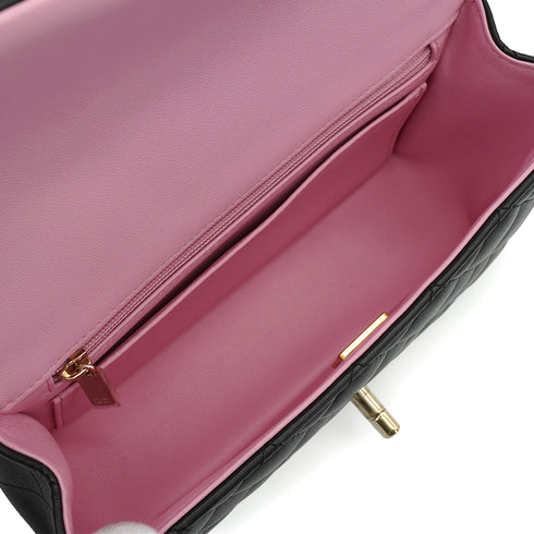 CHANEL MINI MATELASSE CHAIN SHOULDER HAND BAG BLACK PINK LAMB SKIN SILVER HARDWARE 90343621