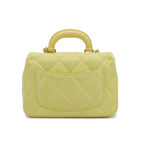 CHANEL MINI MATELASSE CHAIN SHOULDER HAND BAG LIGHT YELLOW LAMB SKIN 90332576