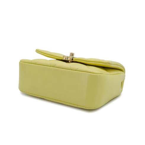 CHANEL MINI MATELASSE CHAIN SHOULDER HAND BAG LIGHT YELLOW LAMB SKIN 90332576