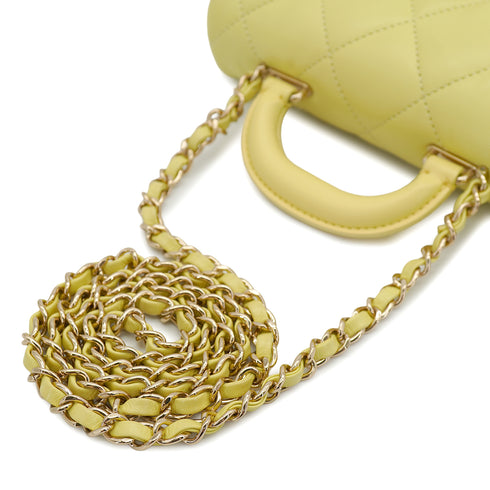 CHANEL MINI MATELASSE CHAIN SHOULDER HAND BAG LIGHT YELLOW LAMB SKIN 90332576