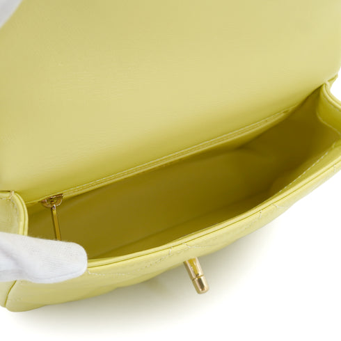 CHANEL MINI MATELASSE CHAIN SHOULDER HAND BAG LIGHT YELLOW LAMB SKIN 90332576