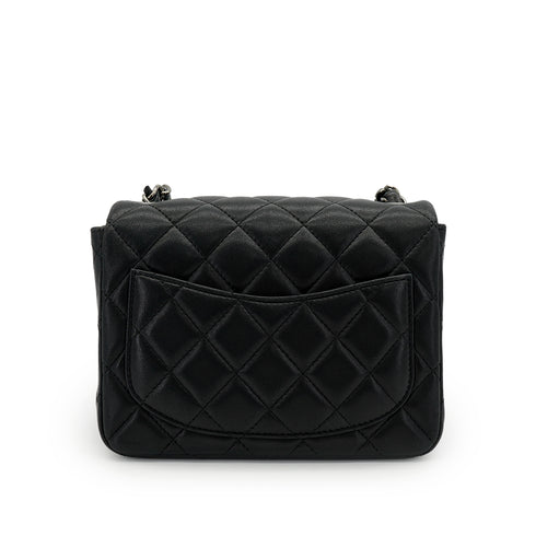 CHANEL MINI MATELASSE CHAIN SHUOLDER BAG BLACK LAMB SKIN SILVER HARDWARE 90331414