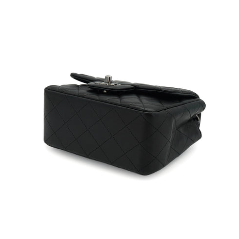 CHANEL MINI MATELASSE CHAIN SHUOLDER BAG BLACK LAMB SKIN SILVER HARDWARE 90331414