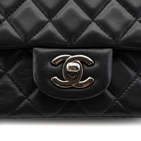 CHANEL MINI MATELASSE CHAIN SHUOLDER BAG BLACK LAMB SKIN SILVER HARDWARE 90331414