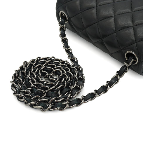 CHANEL MINI MATELASSE CHAIN SHUOLDER BAG BLACK LAMB SKIN SILVER HARDWARE 90331414