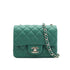 CHANEL MINI SQUARE 17 CHAIN SHUOLDER BAG GREEN LAMB SKIN SILVER HARDWARE 90334151