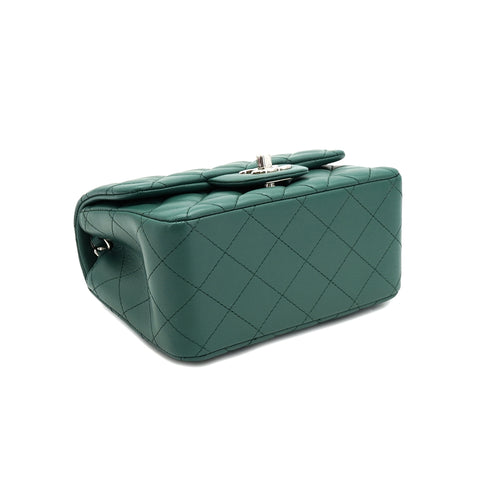 CHANEL MINI SQUARE 17 CHAIN SHUOLDER BAG GREEN LAMB SKIN SILVER HARDWARE 90334151