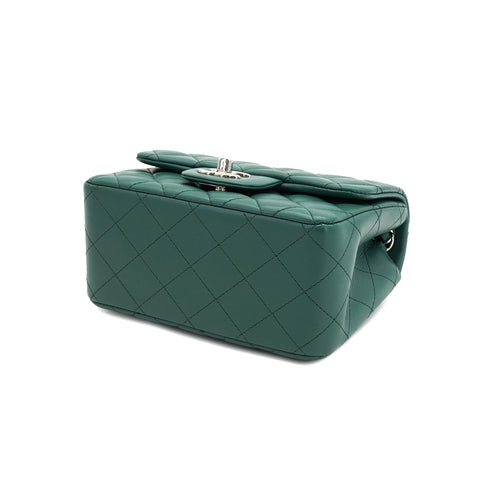 CHANEL MINI SQUARE 17 CHAIN SHUOLDER BAG GREEN LAMB SKIN SILVER HARDWARE 90334151