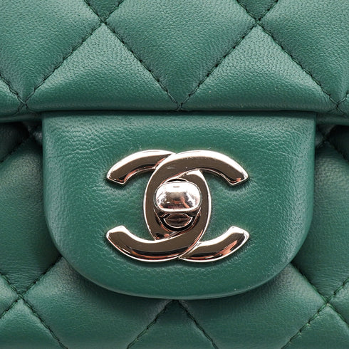 CHANEL MINI SQUARE 17 CHAIN SHUOLDER BAG GREEN LAMB SKIN SILVER HARDWARE 90334151