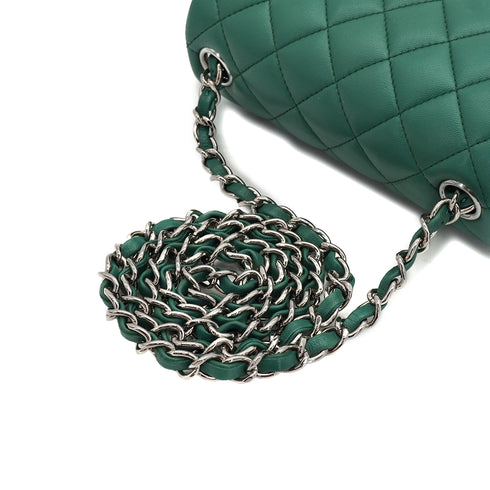 CHANEL MINI SQUARE 17 CHAIN SHUOLDER BAG GREEN LAMB SKIN SILVER HARDWARE 90334151