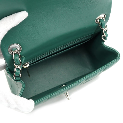 CHANEL MINI SQUARE 17 CHAIN SHUOLDER BAG GREEN LAMB SKIN SILVER HARDWARE 90334151