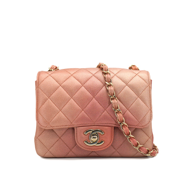 CHANEL MINI MATELASSE CHAIN SHUOLDER BAG METALLIC PINK LEATHER GOLD HARDWARE 90327262