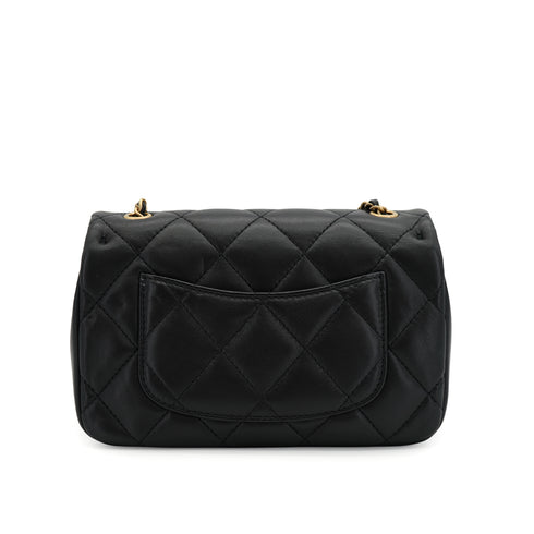 CHANEL MINI MATELASSE CHARM CHAIN SHOULDER BAG BLACK LAMB SKIN GOLD HARDWARE 90335606