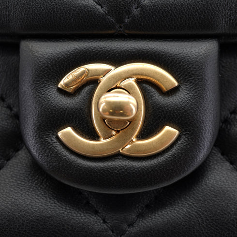 CHANEL MINI MATELASSE CHARM CHAIN SHOULDER BAG BLACK LAMB SKIN GOLD HARDWARE 90335606