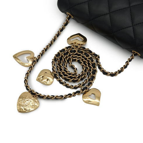 CHANEL MINI MATELASSE CHARM CHAIN SHOULDER BAG BLACK LAMB SKIN GOLD HARDWARE 90335606