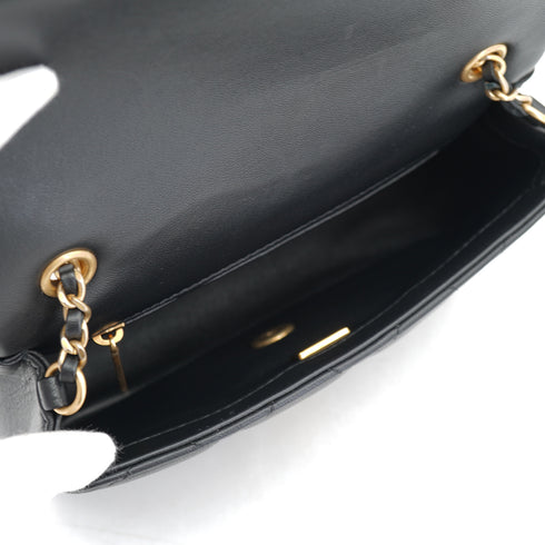 CHANEL MINI MATELASSE CHARM CHAIN SHOULDER BAG BLACK LAMB SKIN GOLD HARDWARE 90335606